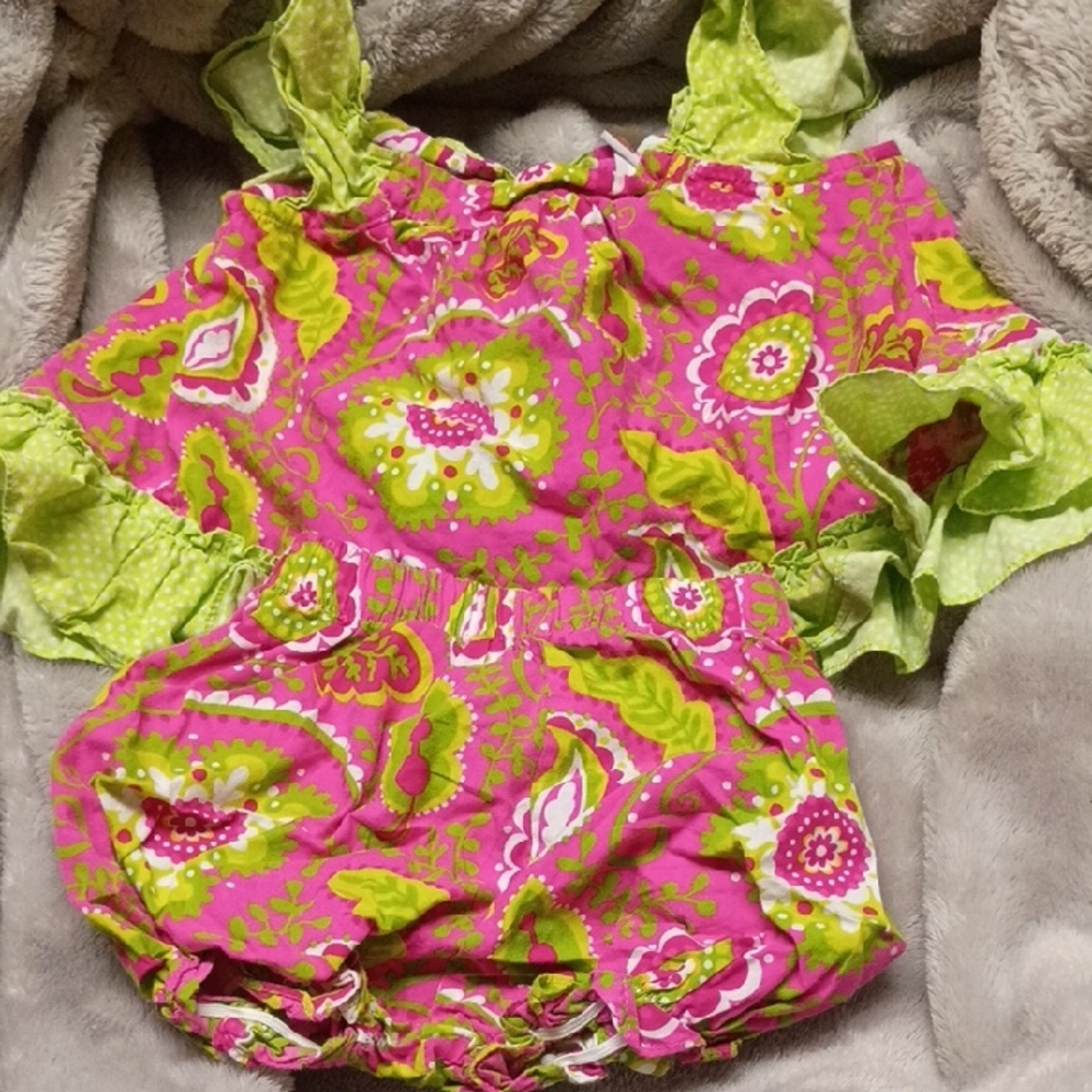 Vibrant Pink and Green Floral Baby Outfit